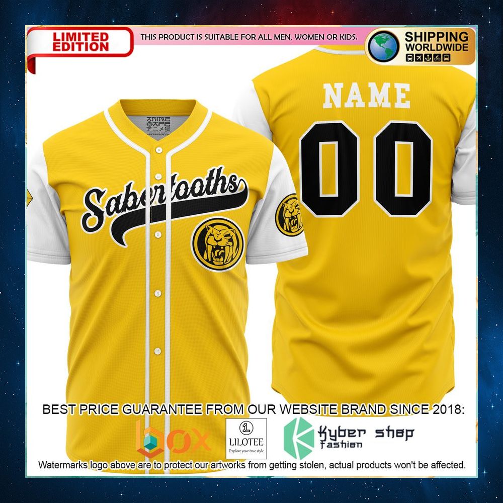 personalized sabertooths yellow power rangers baseball jersey 1 420
