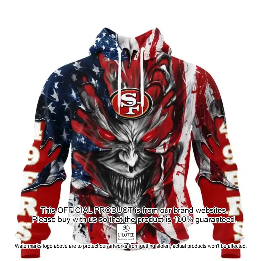 personalized san francisco 49ers demon face american flag shirt hoodie 1 661