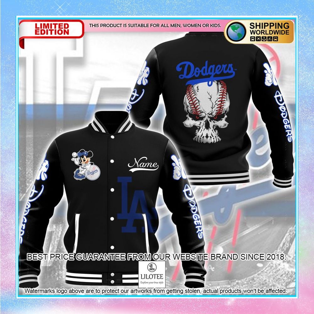 personalized skull mickey mouse los angeles dodgers baseball jacket 1 439