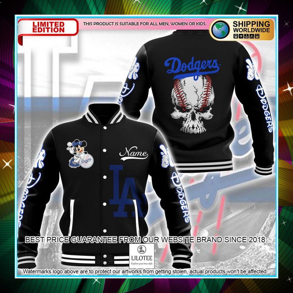personalized skull mickey mouse los angeles dodgers baseball jacket 1 802