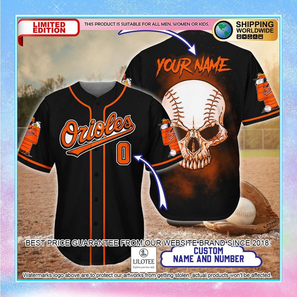 personalized snoopy baltimore orioles skull baseball jersey 1 190