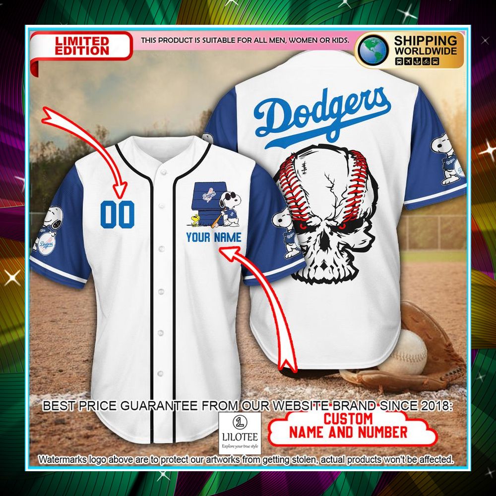 personalized snoopy los angeles dodgers skull baseball jersey 1 298