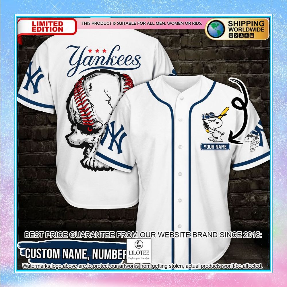 personalized snoopy new york yankees skull baseball jersey 1 492