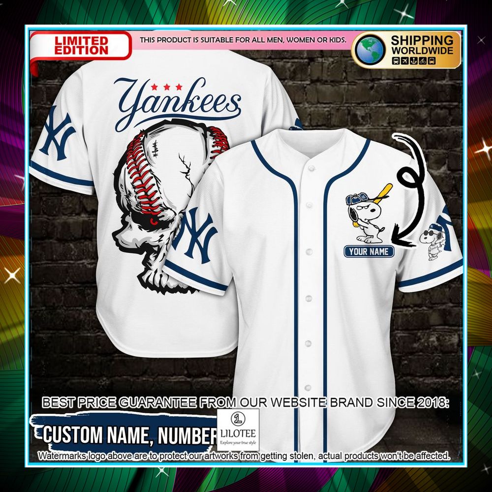personalized snoopy new york yankees skull baseball jersey 1 91