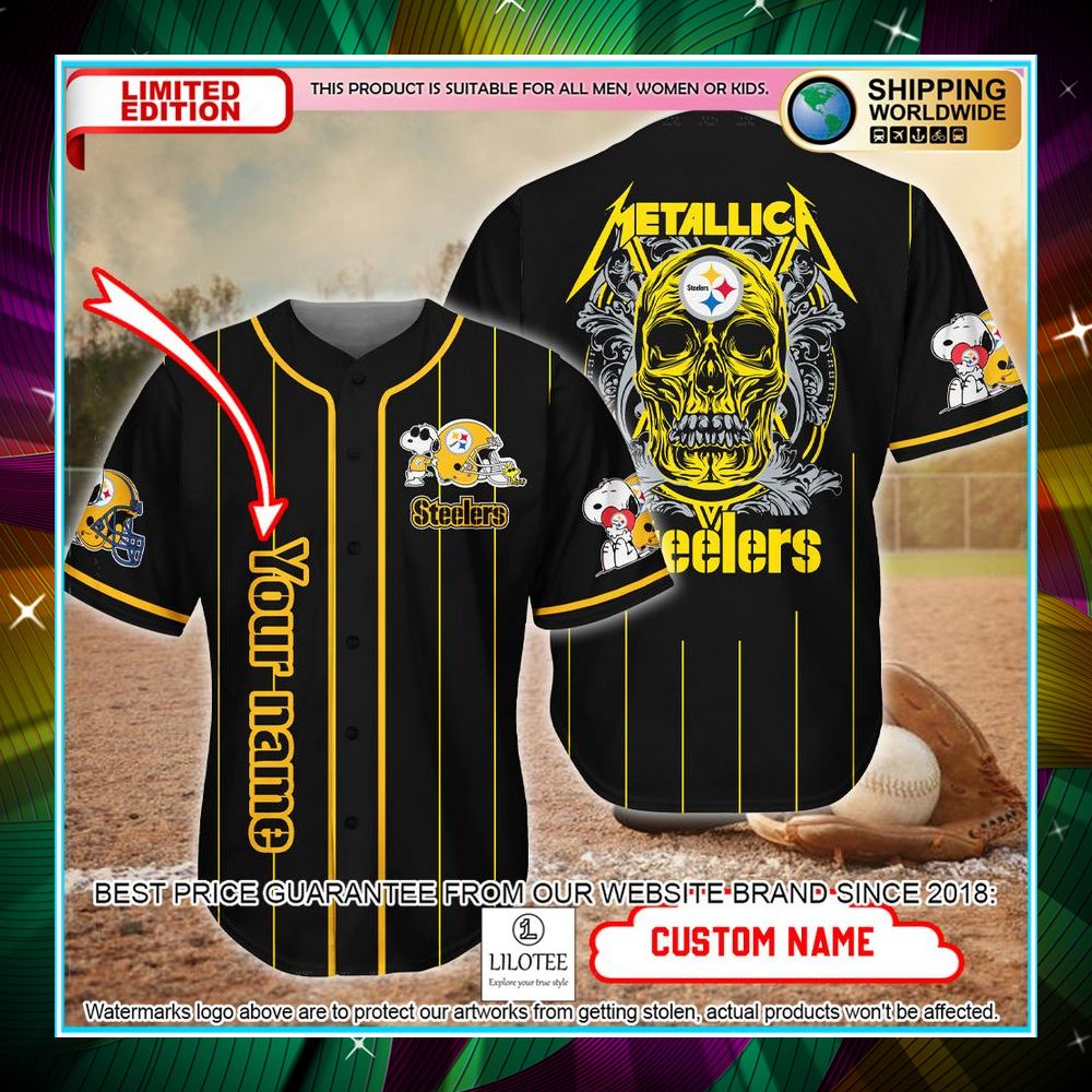 personalized snoopy pittsburgh steelers metallic baseball jersey 1 499