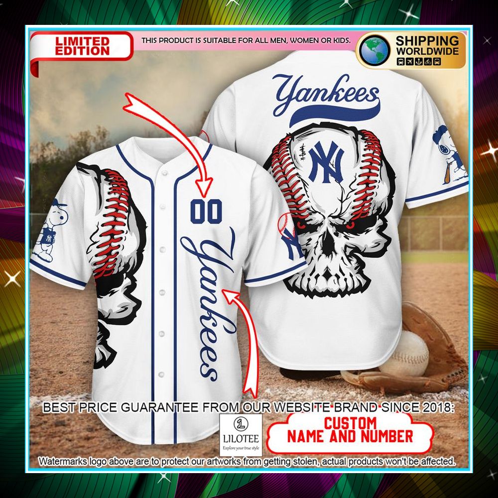 personalized snoopy skull new york yankees baseball jersey 1 685