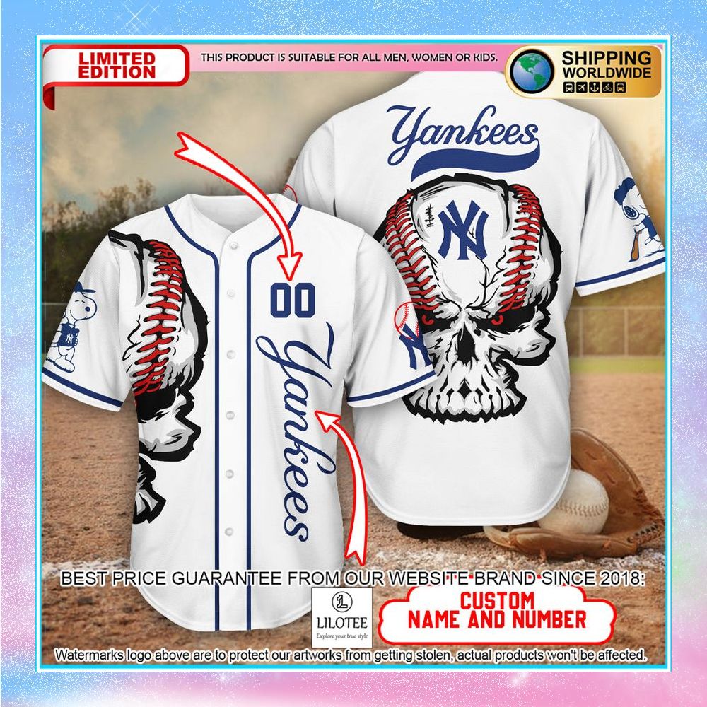 personalized snoopy skull new york yankees baseball jersey 1 798