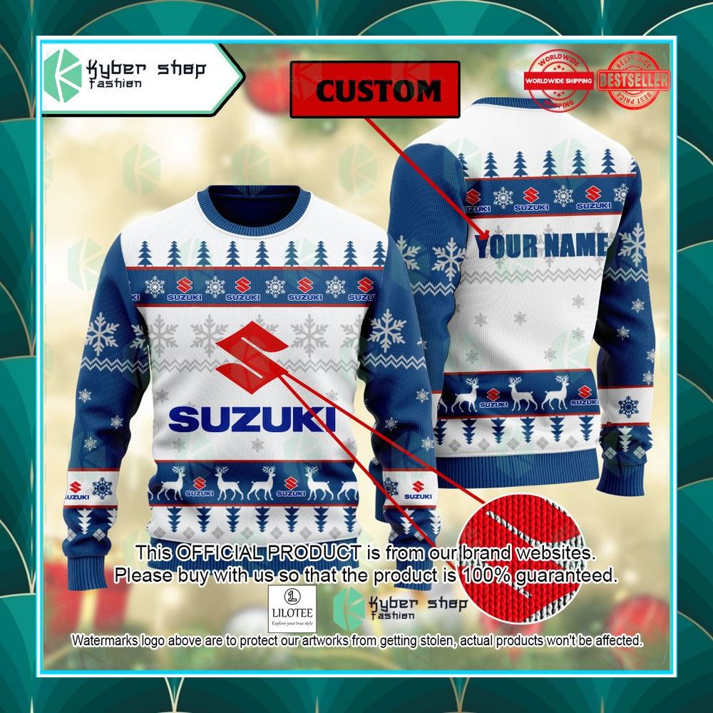personalized suzuki ugly christmas sweater 1 475
