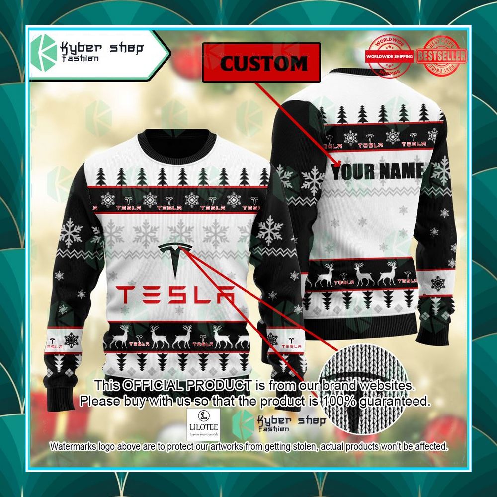 personalized tesla ugly christmas sweater 1 595