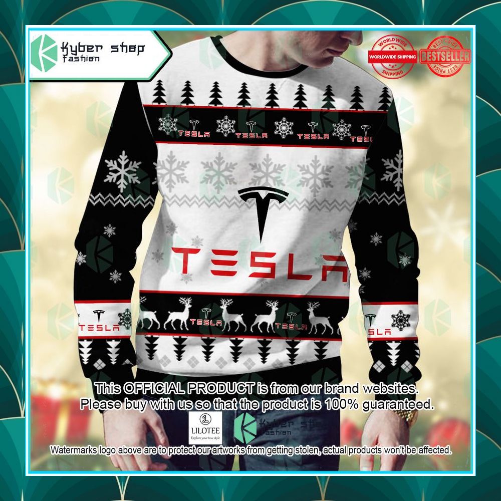 personalized tesla ugly christmas sweater 2 499