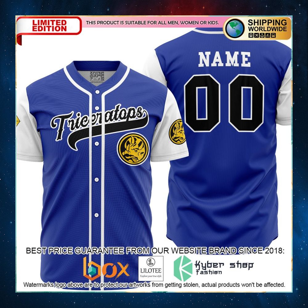 personalized triceratops blue power rangers baseball jersey 1 775