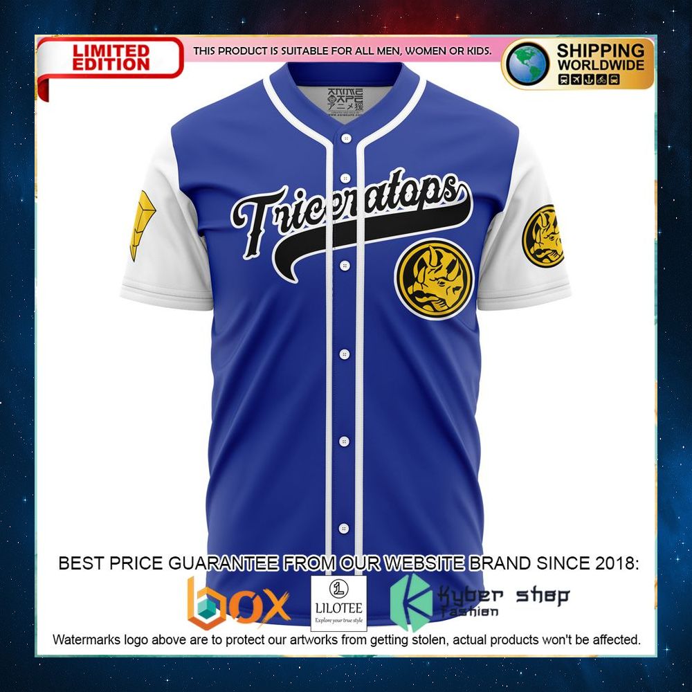 personalized triceratops blue power rangers baseball jersey 2 450