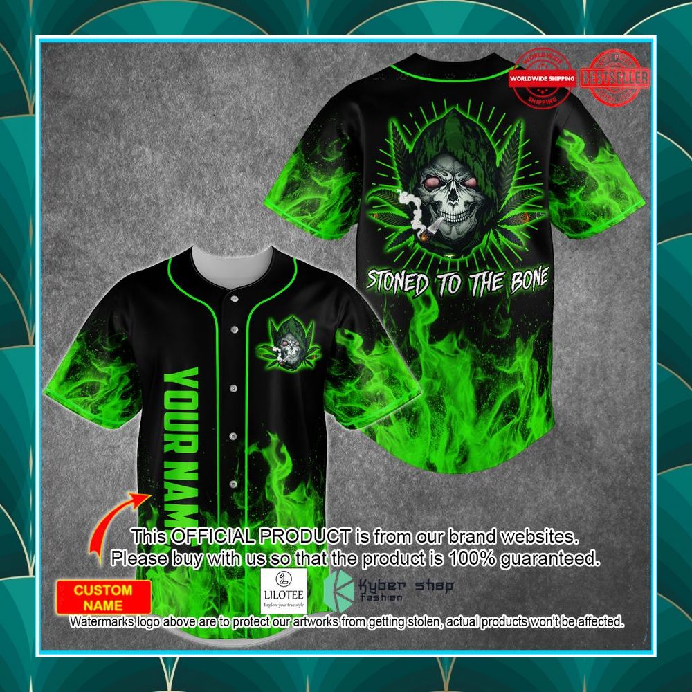 personalized weed skull stoned to the bone baseball jersey 1 118