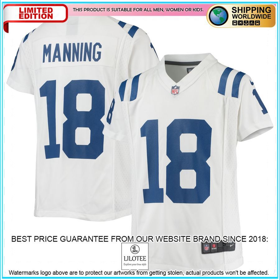 peyton manning indianapolis colts youth retired white football jersey 1 876