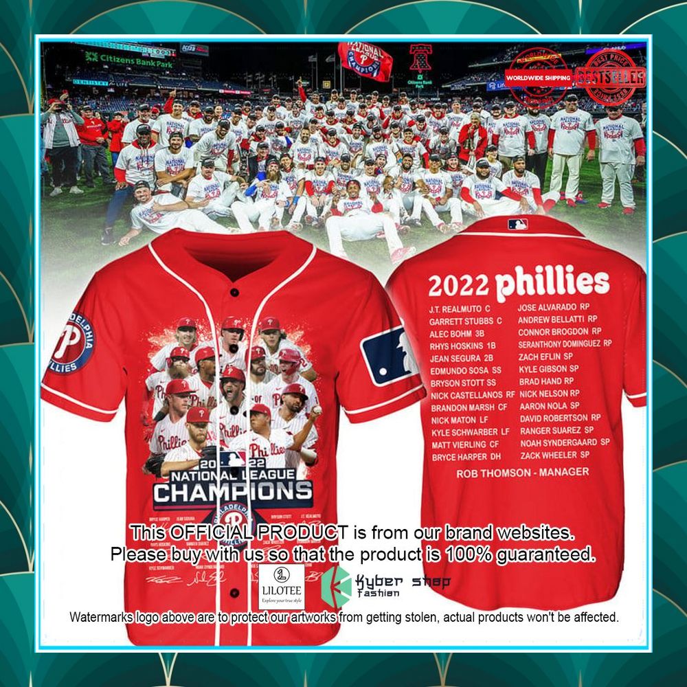 philadelphia phillies players 2022 national league champions red baseball jersey 1 330