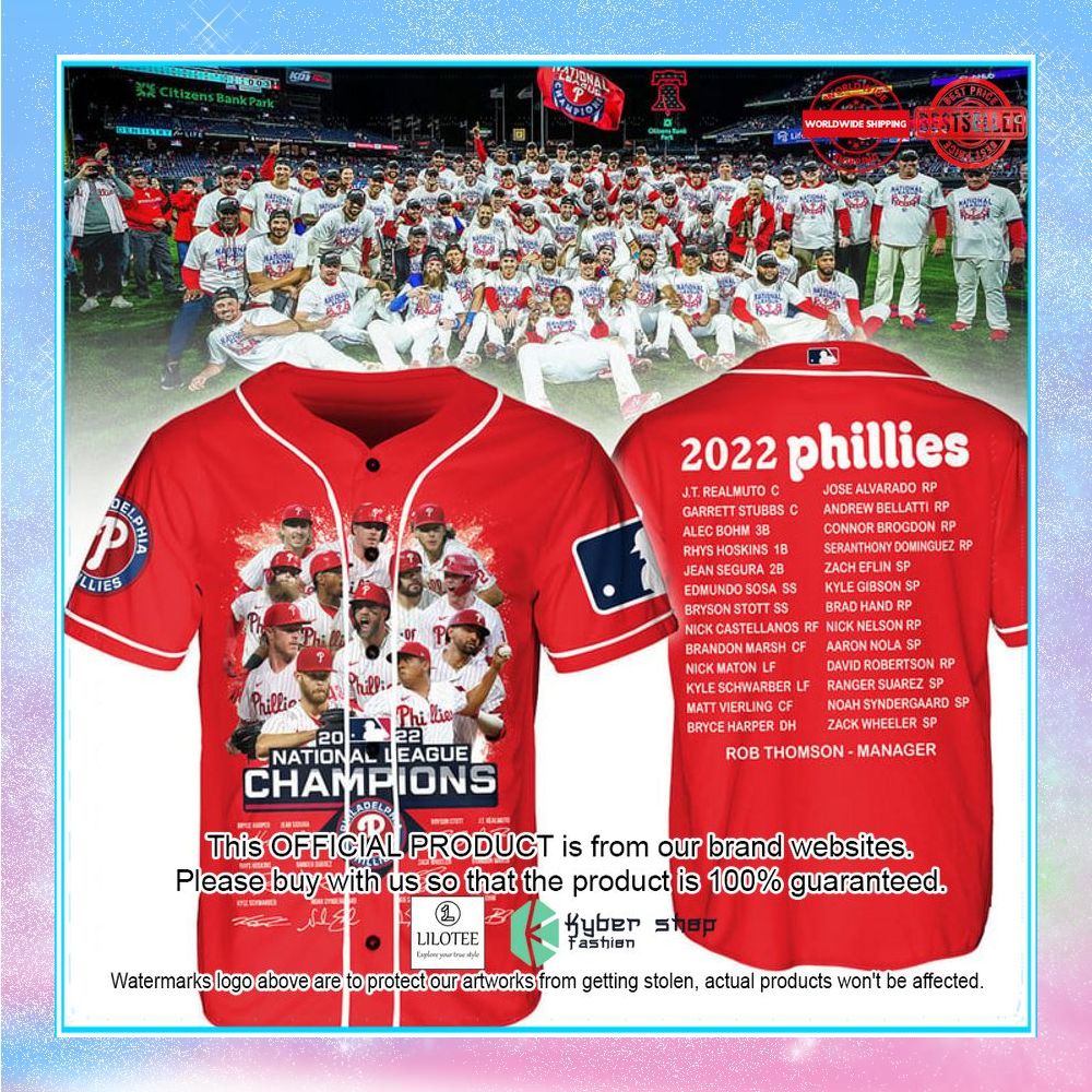 philadelphia phillies players 2022 national league champions red baseball jersey 1 745
