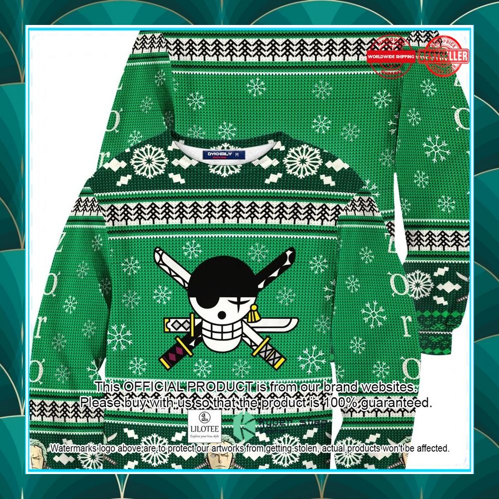 pirate zoro symbol green christmas sweater 1 827