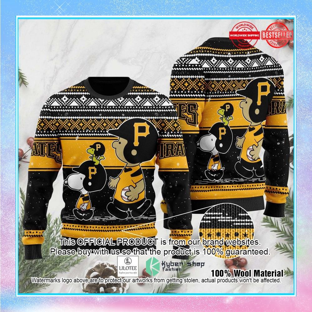 pittsburgh pirates charlie brown snoopy wear football jersey christmas sweater 1 25