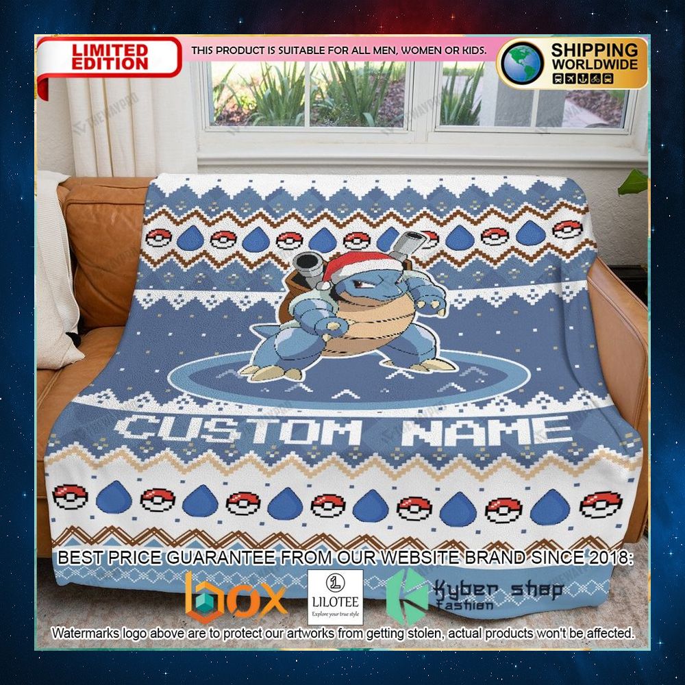pokemon blastoise santa hat custom blanket 1 918