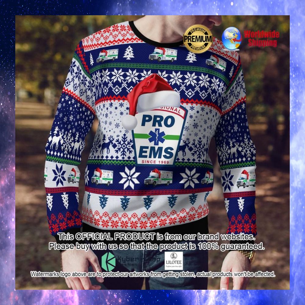 pro ems since 1969 santa hat ugly sweater 1 178