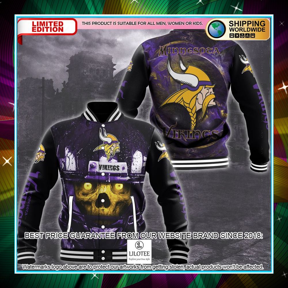 purple skull minnesota vikings baseball jacket 1 609