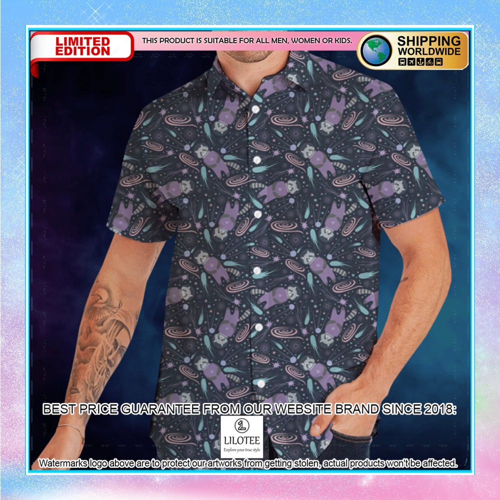 raccoon astronaut hawaiian button up shirt 1 665
