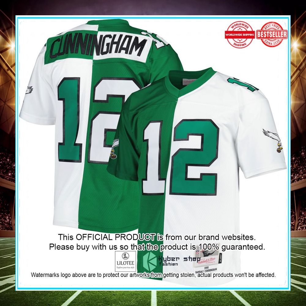 randall cunningham philadelphia eagles mitchell ness 1990 split legacy replica kelly green white football jersey 1 50
