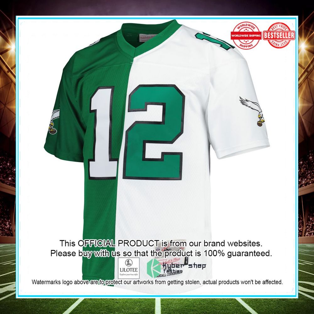 randall cunningham philadelphia eagles mitchell ness 1990 split legacy replica kelly green white football jersey 2 899