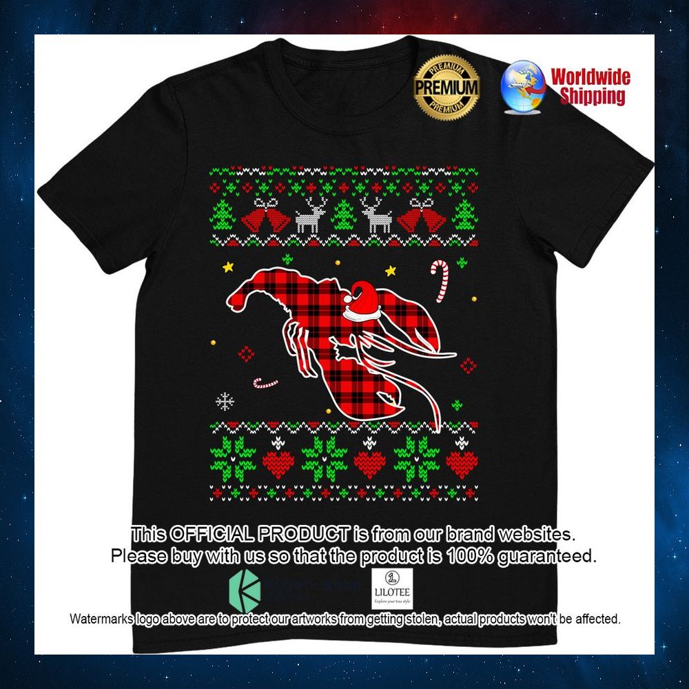 red plaid christmas sweater christmas animals lobster lover t shirt 1 444