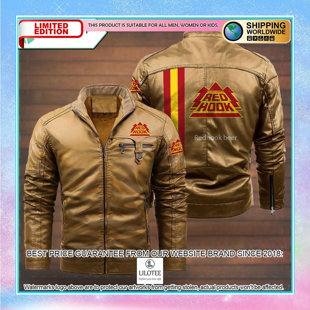 redhook beer leather jacket fleece jacket 3 872