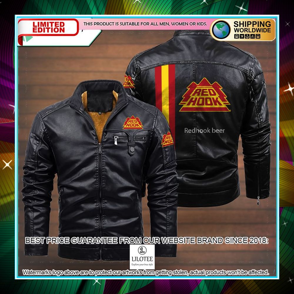 redhook beer leather jacket fleece jacket 4 481