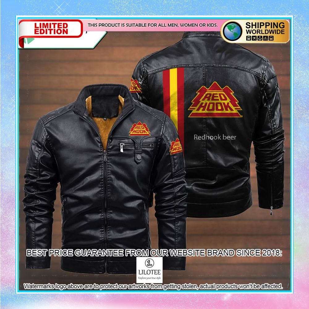 redhook beer leather jacket fleece jacket 4 816