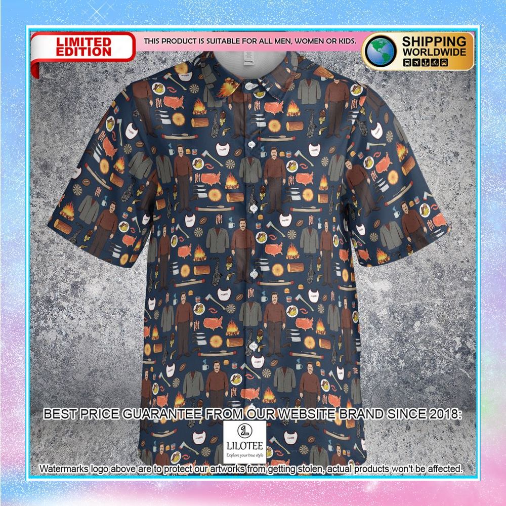 ron swanson parks and recreation hawaiian button up shirt 1 686
