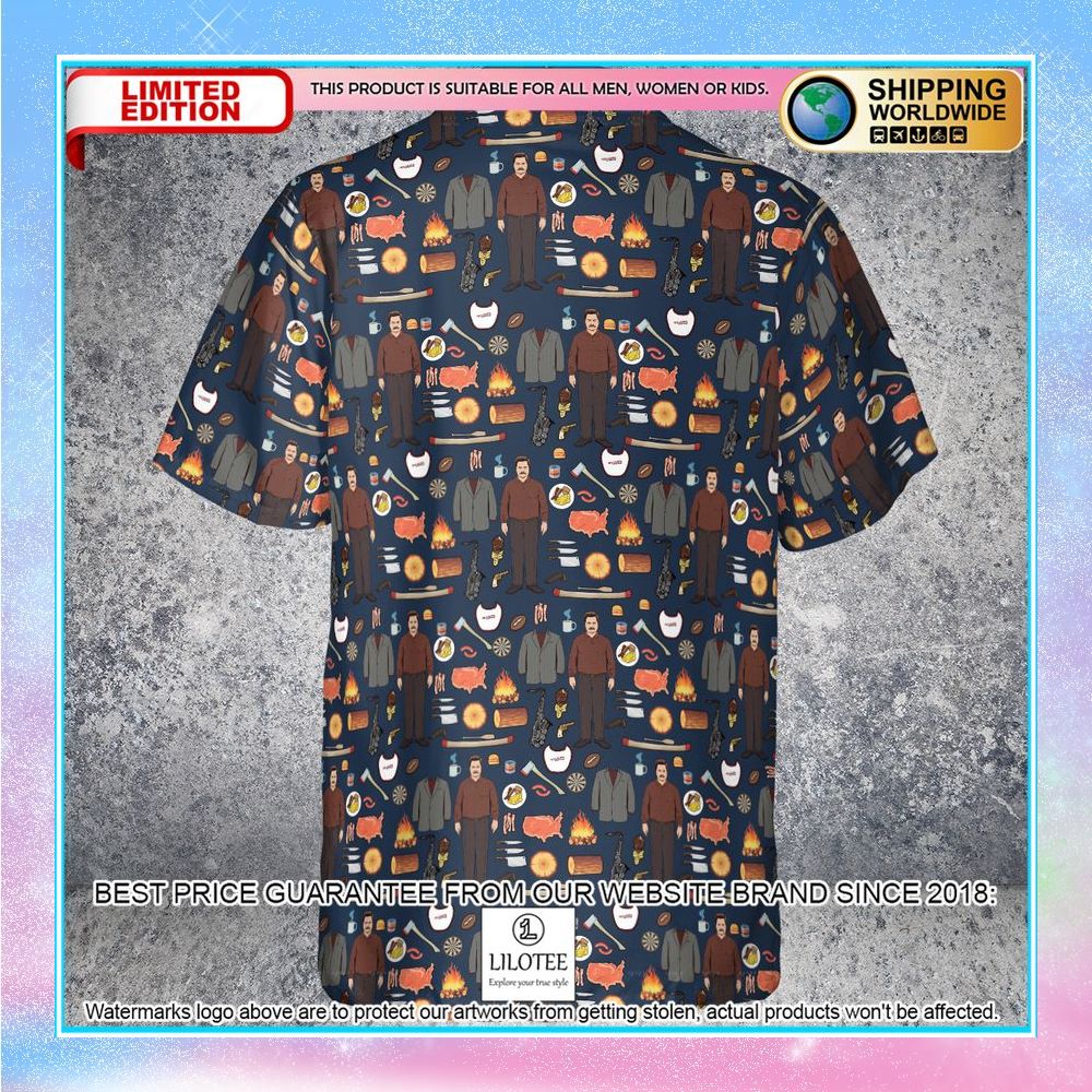 ron swanson parks and recreation hawaiian button up shirt 2 239