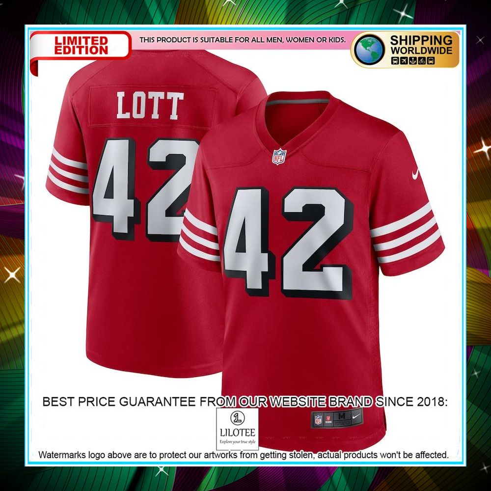 ronnie lott san francisco 49ers retired alternate scarlet football jersey 1 805