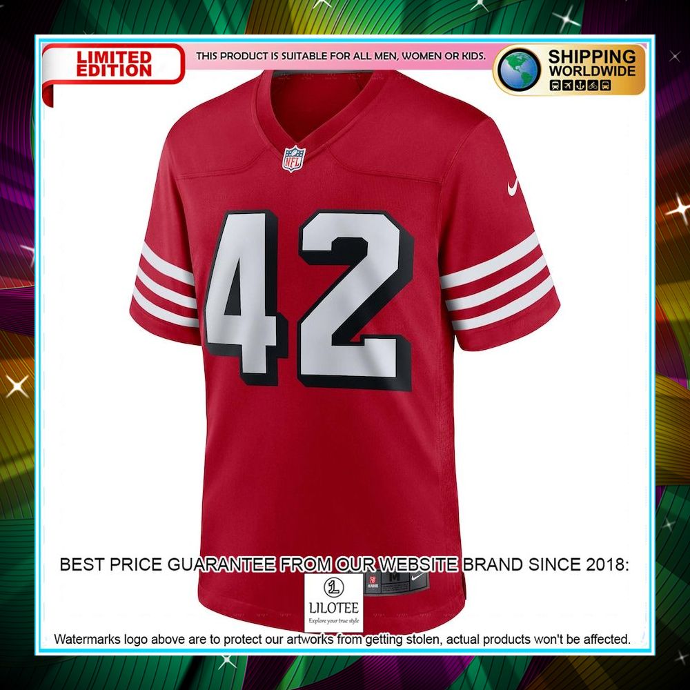 ronnie lott san francisco 49ers retired alternate scarlet football jersey 2 360