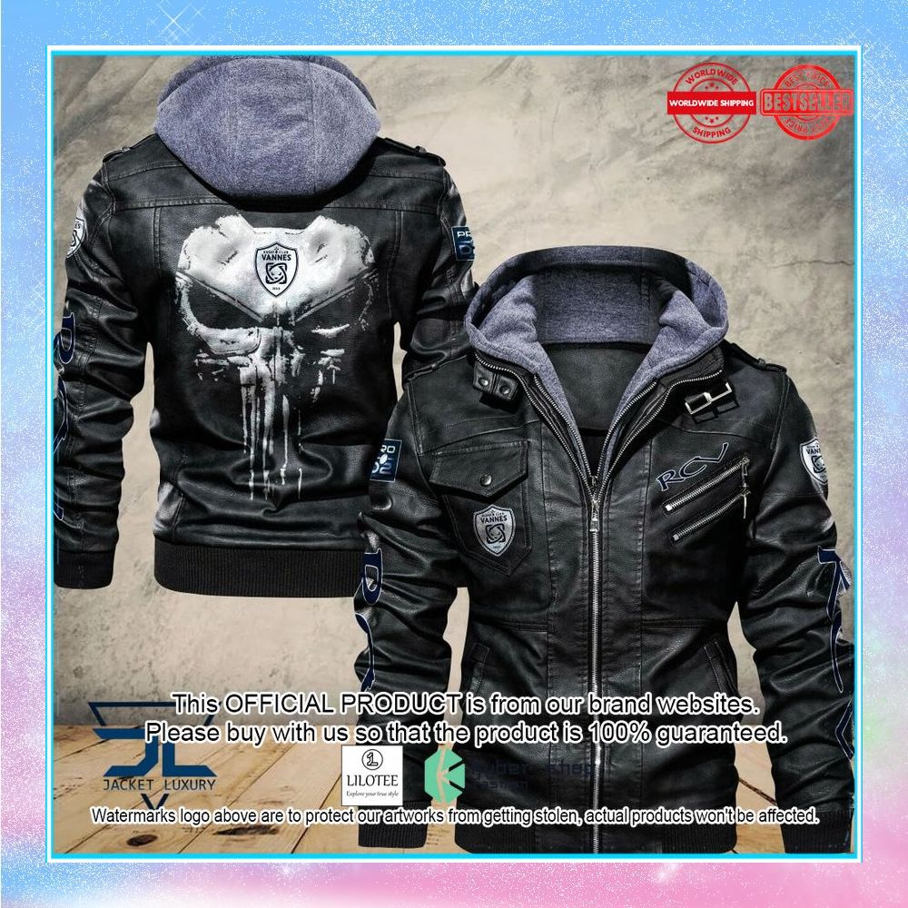 rugby club vannes punisher skull leather jacket 1 569