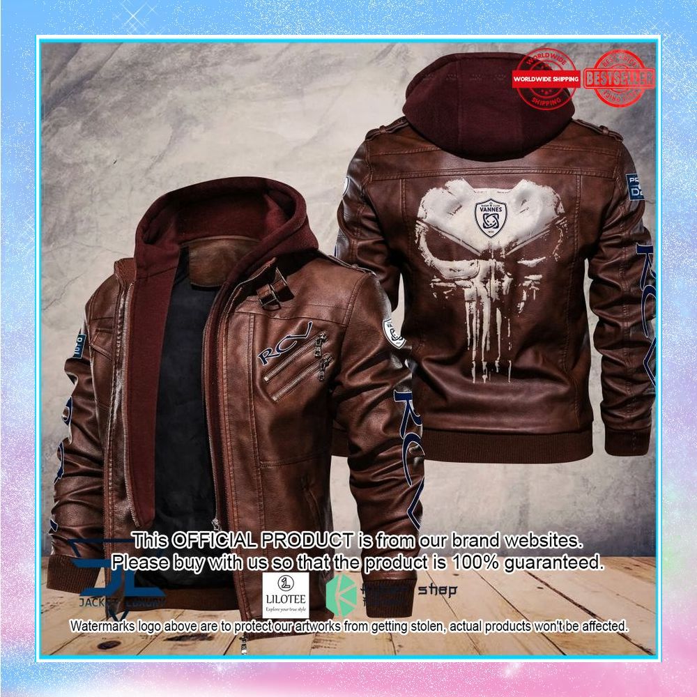 rugby club vannes punisher skull leather jacket 2 975