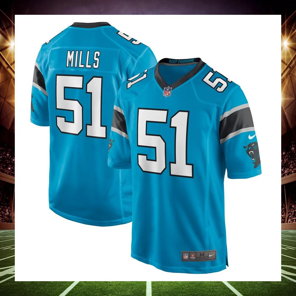 sam mills carolina panthers retired blue football jersey 1 272