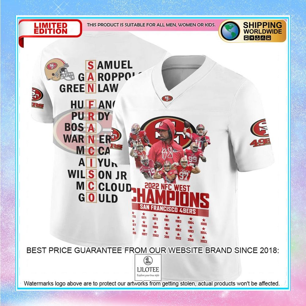 san francisco 49ers 2022 nfc west champions football jersey 1 822