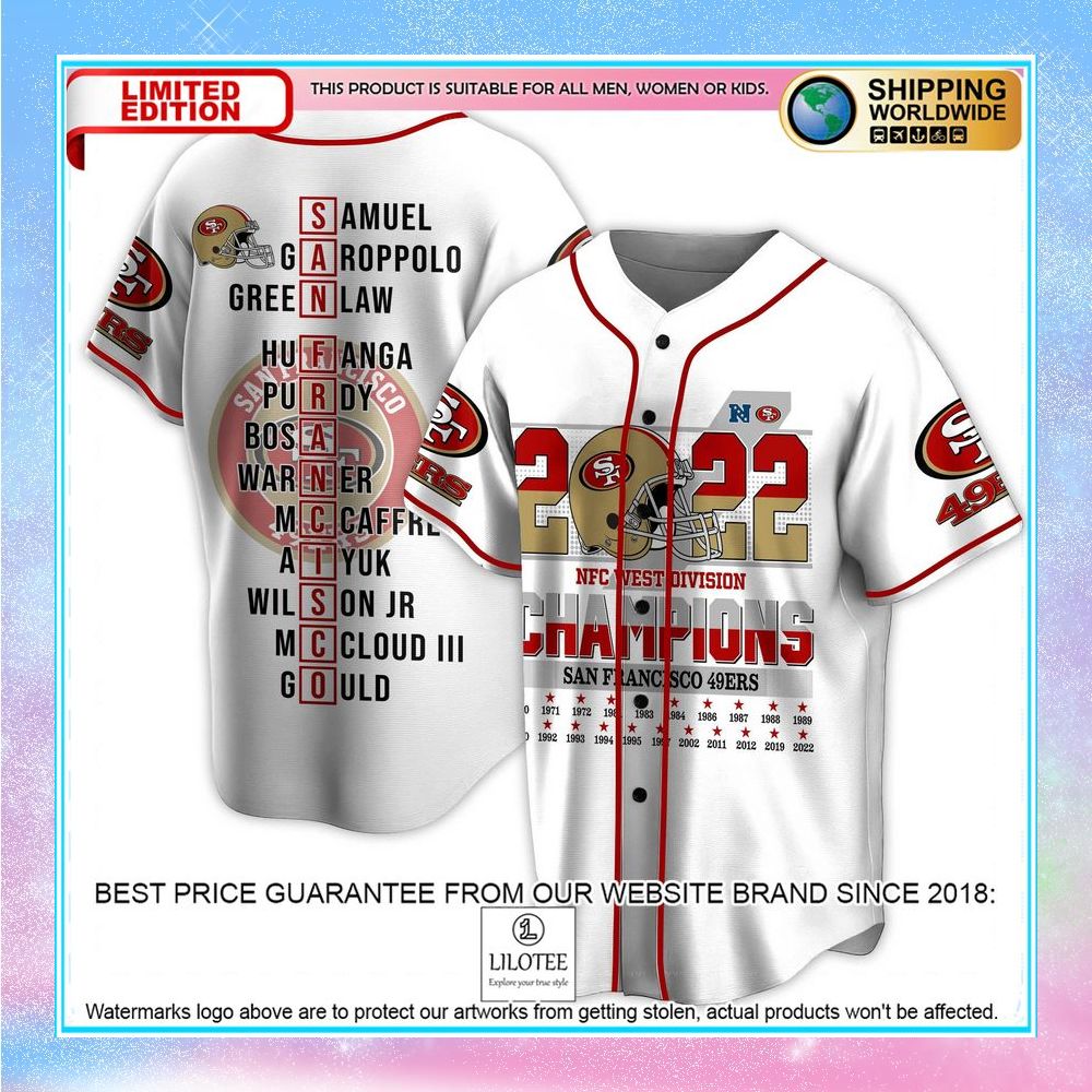 san francisco 49ers nfc west division champions baseball jersey 1 182