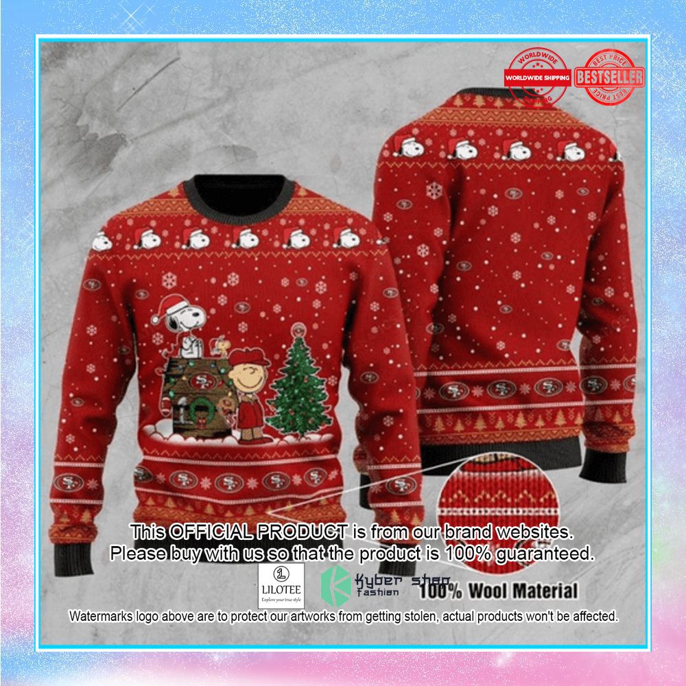 san francisco 49ers snoopy charlie christmas sweater 1 499