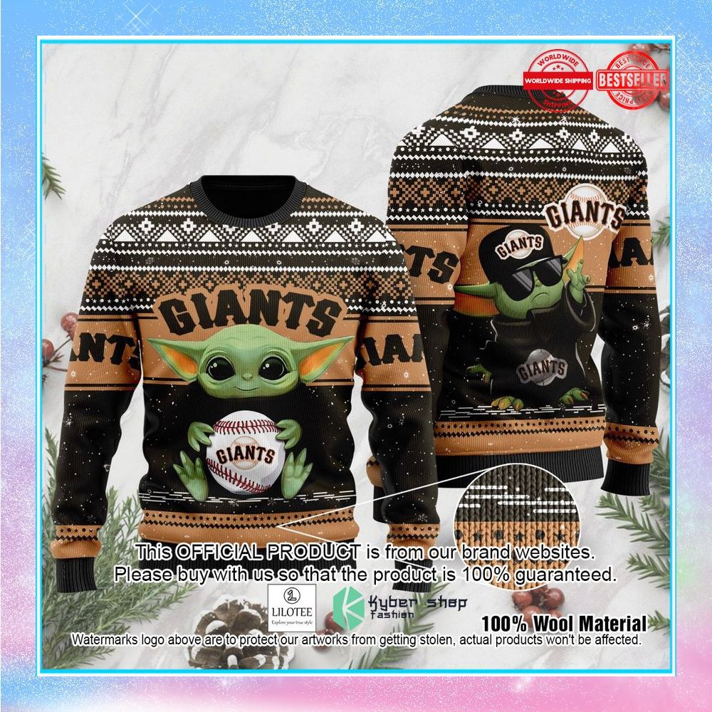 san francisco giants grogu baby yoda hug logo christmas sweater 1 80