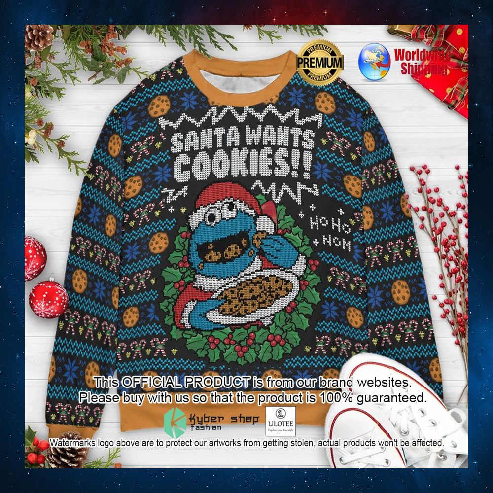 santa wants cookies ho ho nom cookie monster christmas sweater 1 92