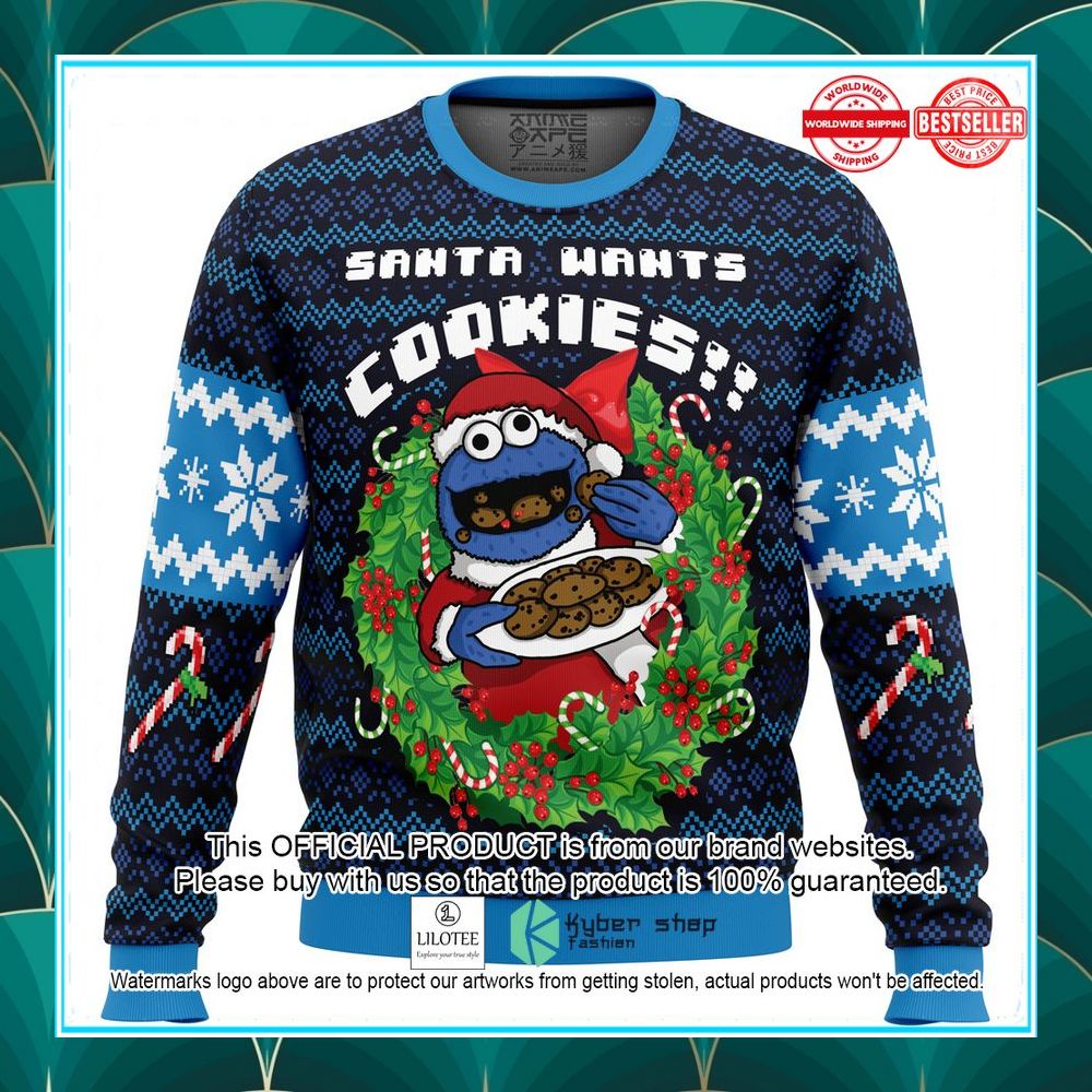 santas cookies cookie monster ugly christmas sweater 2 104