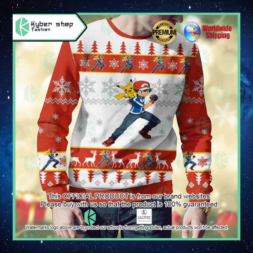 satoshi ash ketchum pokemon christmas sweater 1 921