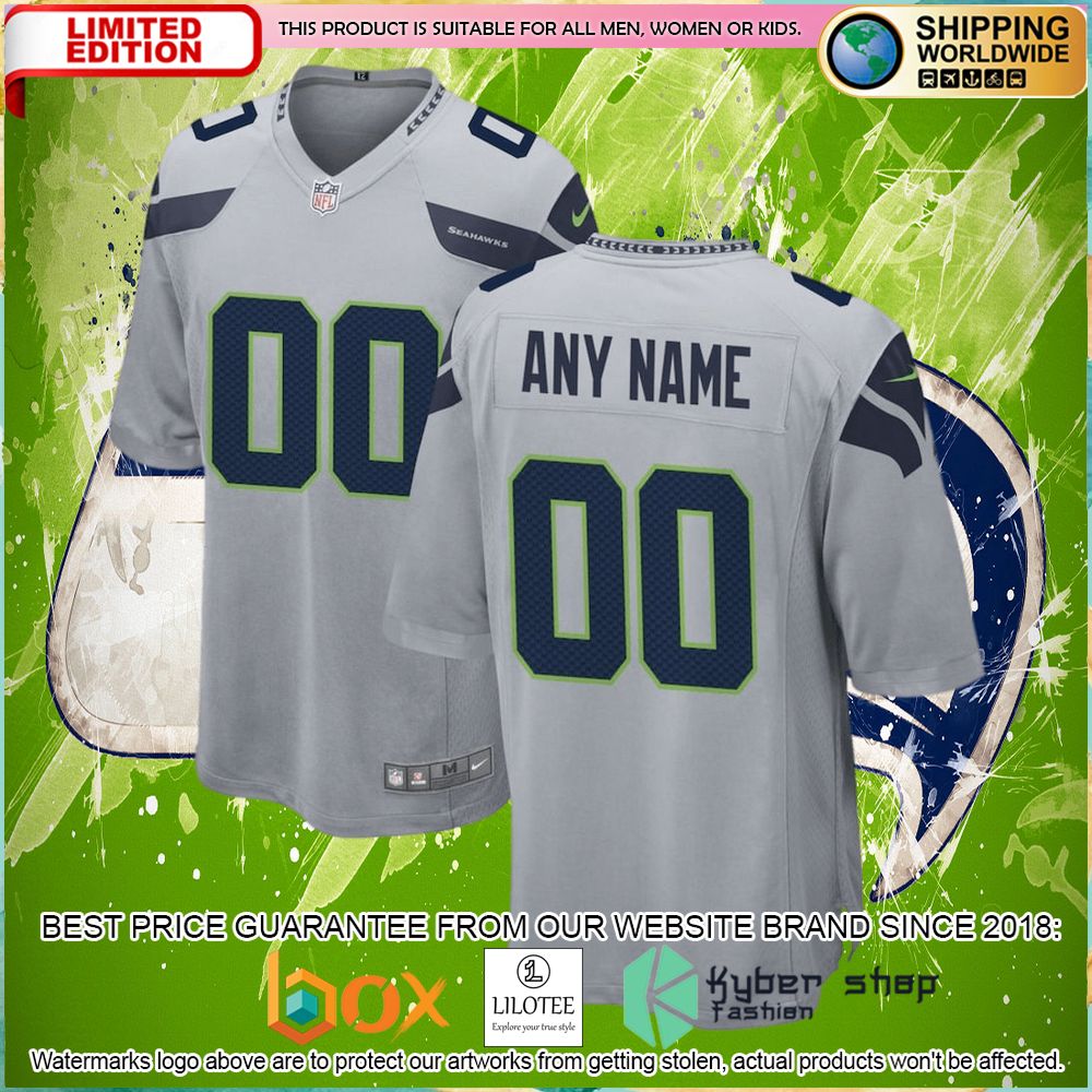 seattle seahawks nike alternate custom gray football jersey 1 636