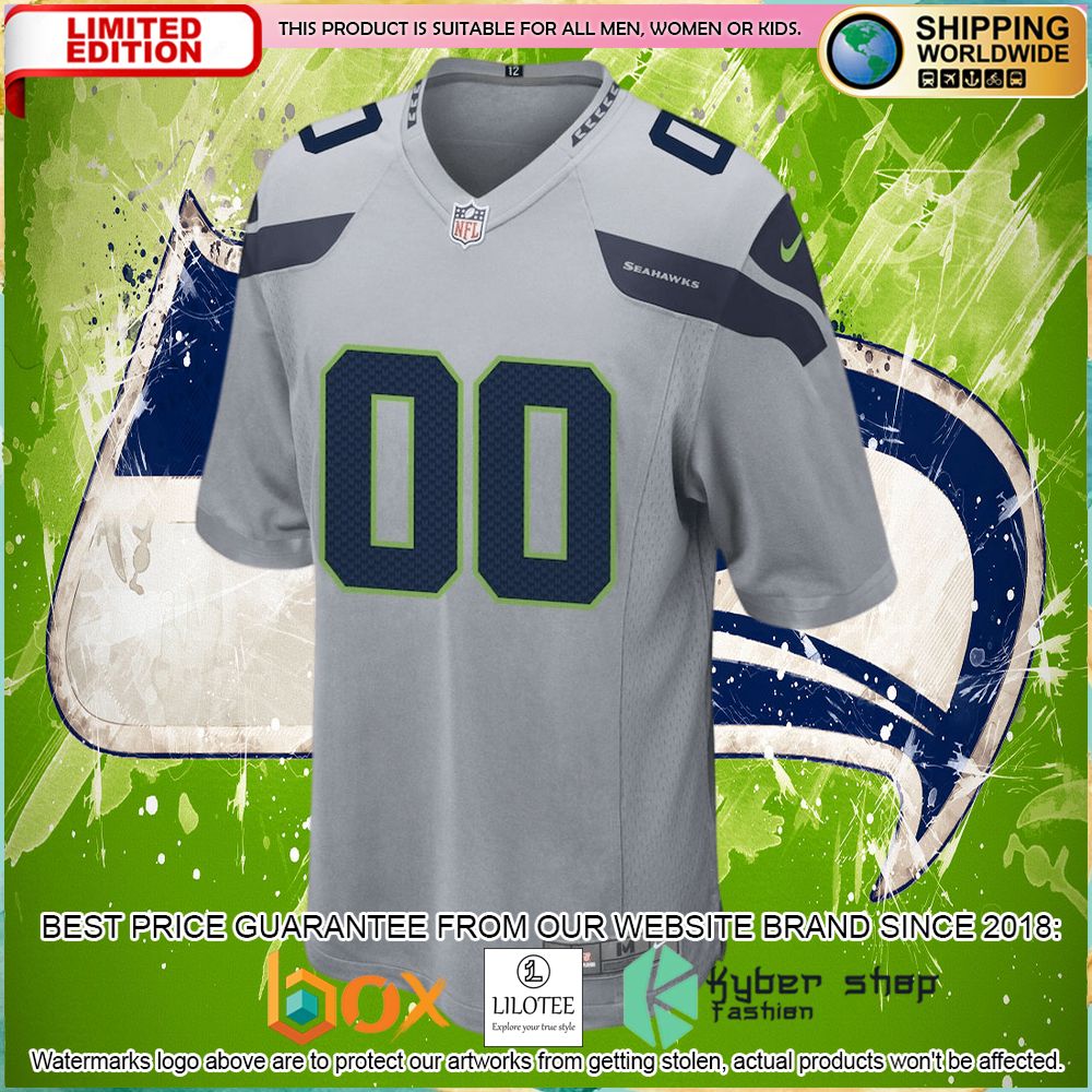 seattle seahawks nike alternate custom gray football jersey 2 605