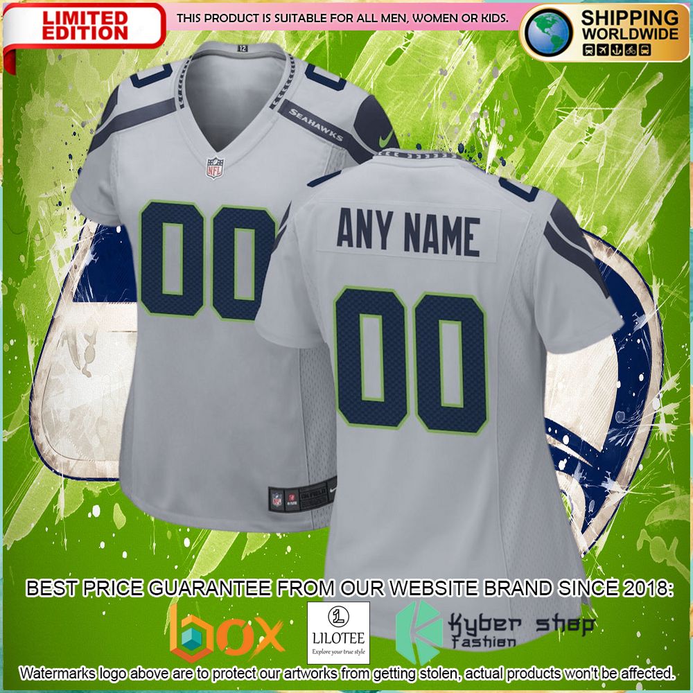 seattle seahawks nike womens alternate custom gray football jersey 1 980