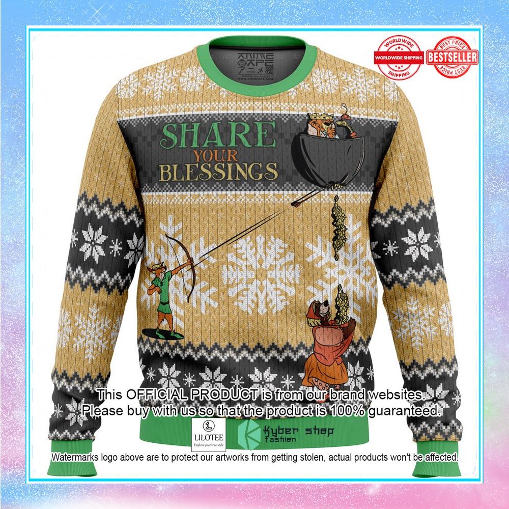Share Your Blessings Robin Hood Disney Ugly Christmas Sweater 6 share your blessings robin hood disney ugly christmas sweater 1 649